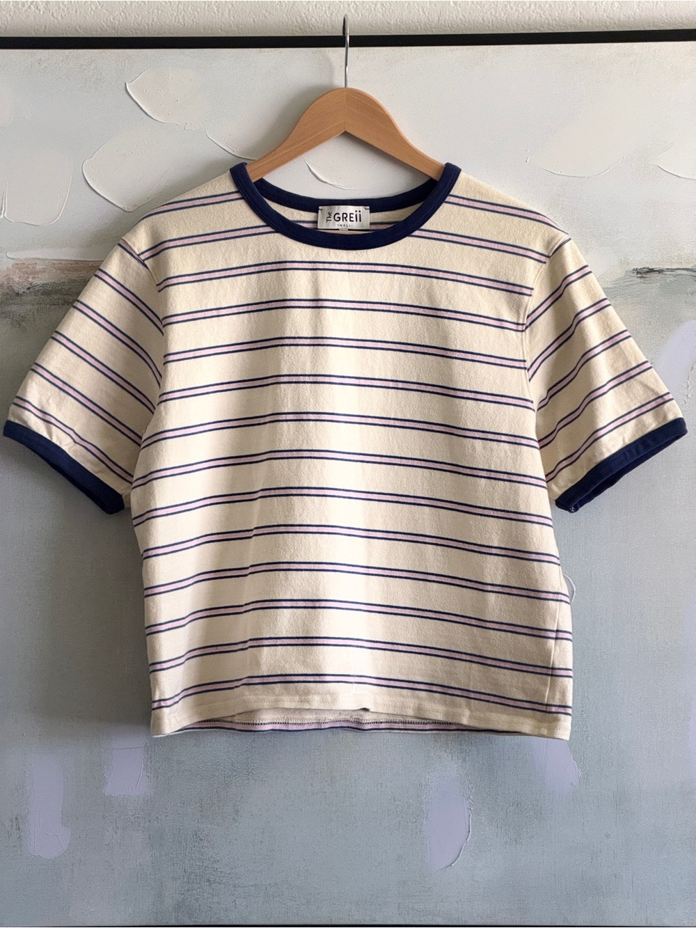 The Greii Striped Ringer Tee Women’s S Boxy Cropped Cotton Made in Korea - Picture 2 of 11